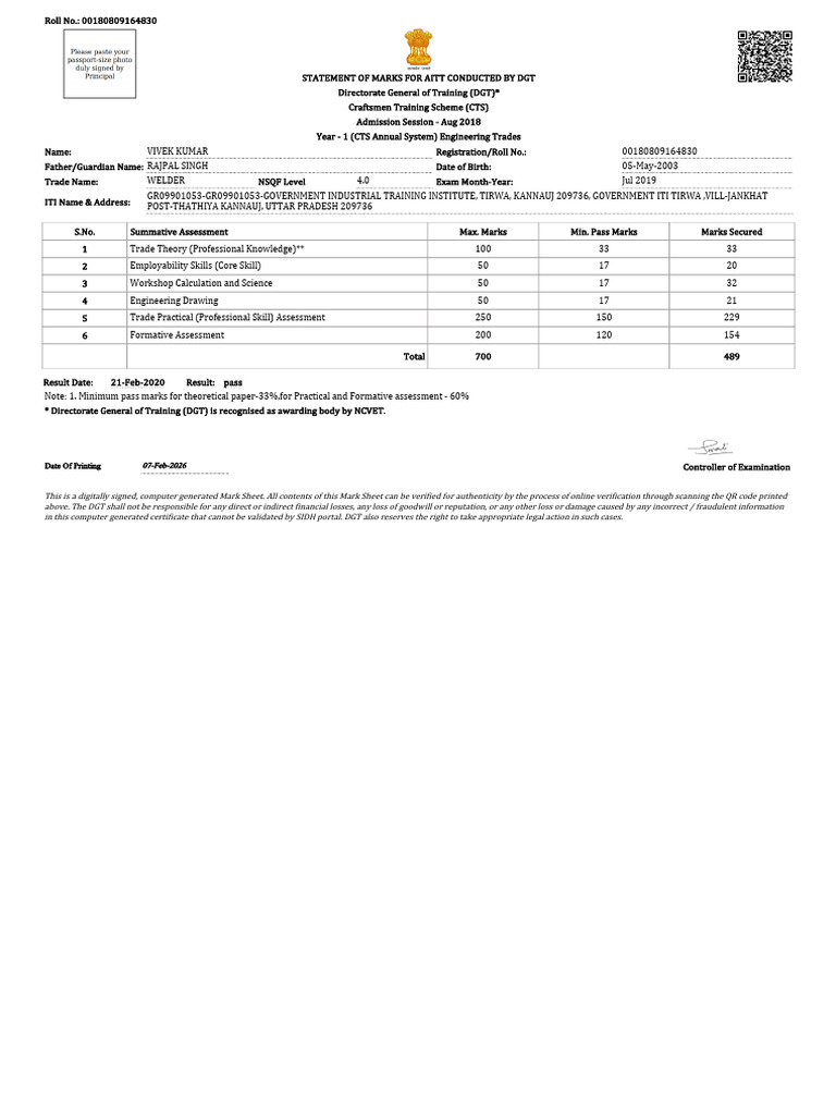 Marksheet R180809164830 1 | PDF
