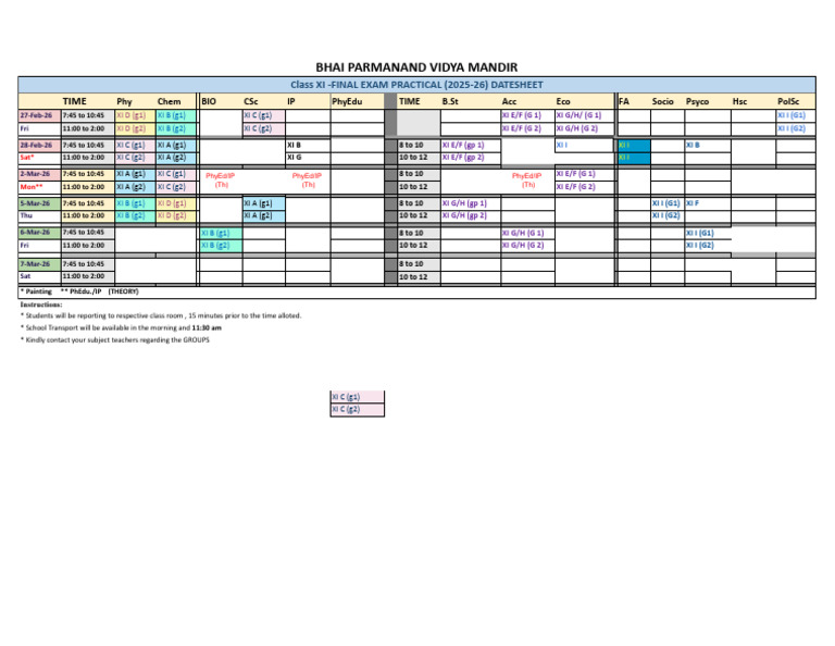 Datesheet For Final Term Practical Examination (Class XI 2025 - 26 ...