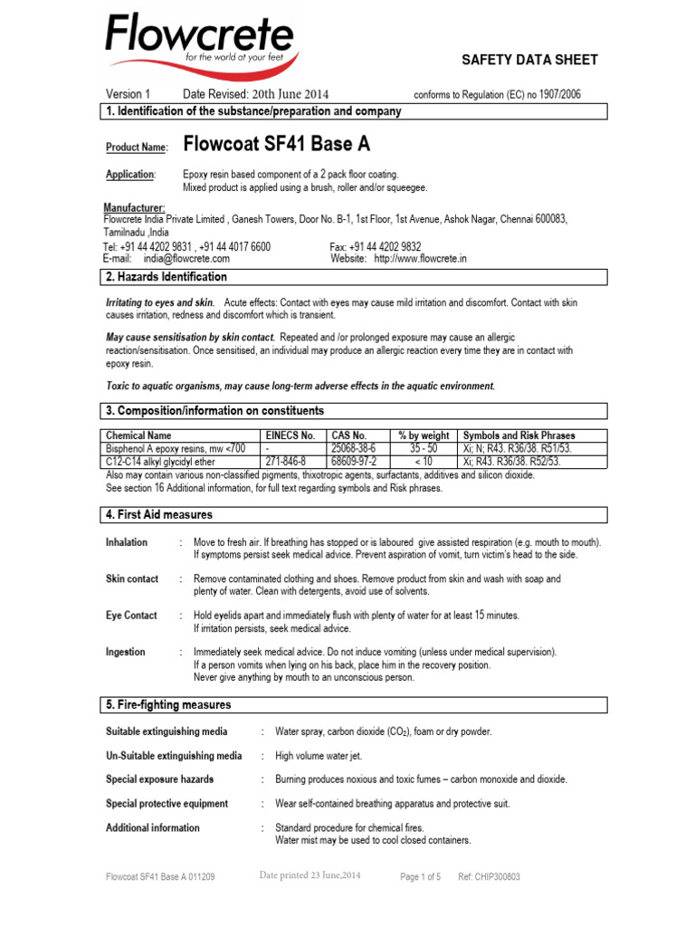 Flowcoat SF41 Base A | PDF | Epoxy | Toxicity