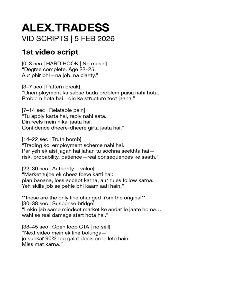 Alex - Tradess-Vid Scripts - 5 Feb 2026 | PDF | Behavioural Sciences