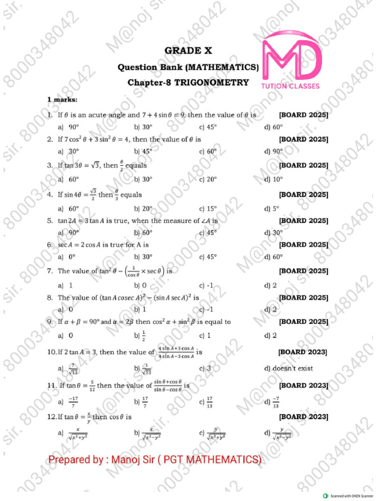 Class X Mathematics Questions Bank - Chapter 8 INTRODUCTION OF ...
