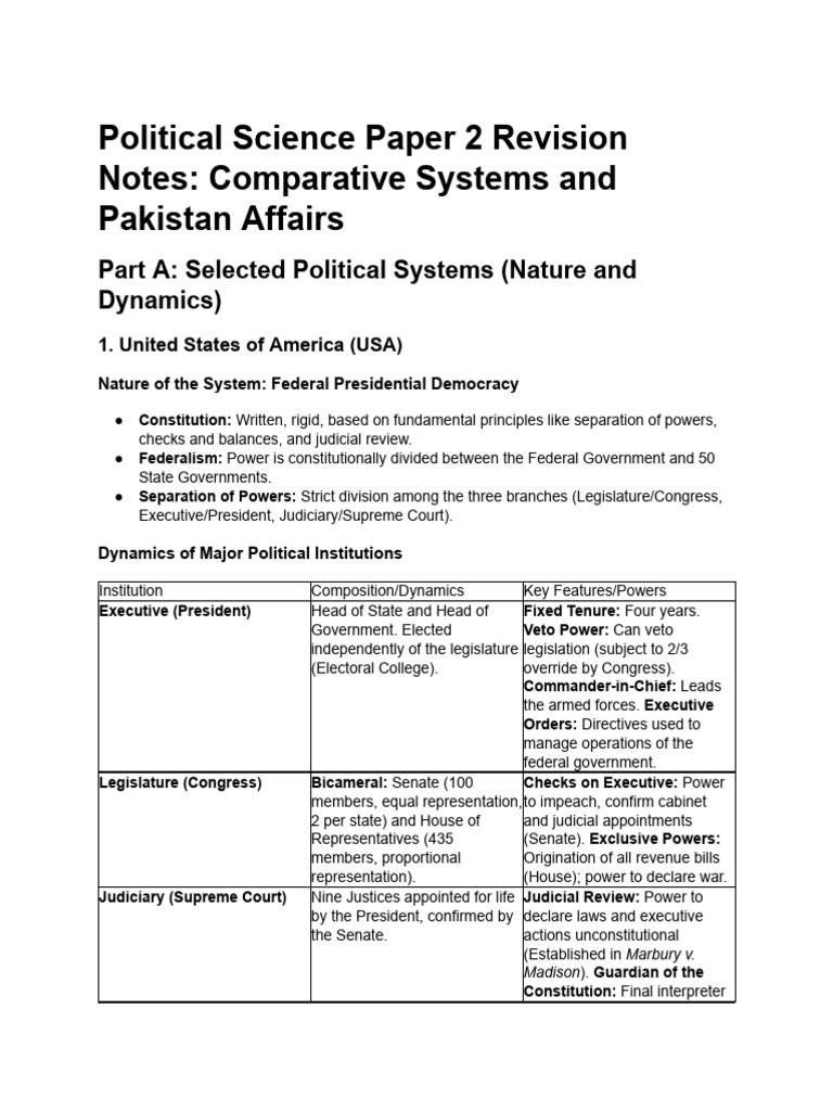 Political Science paper 2 revision notes | PDF | Legislature | Government