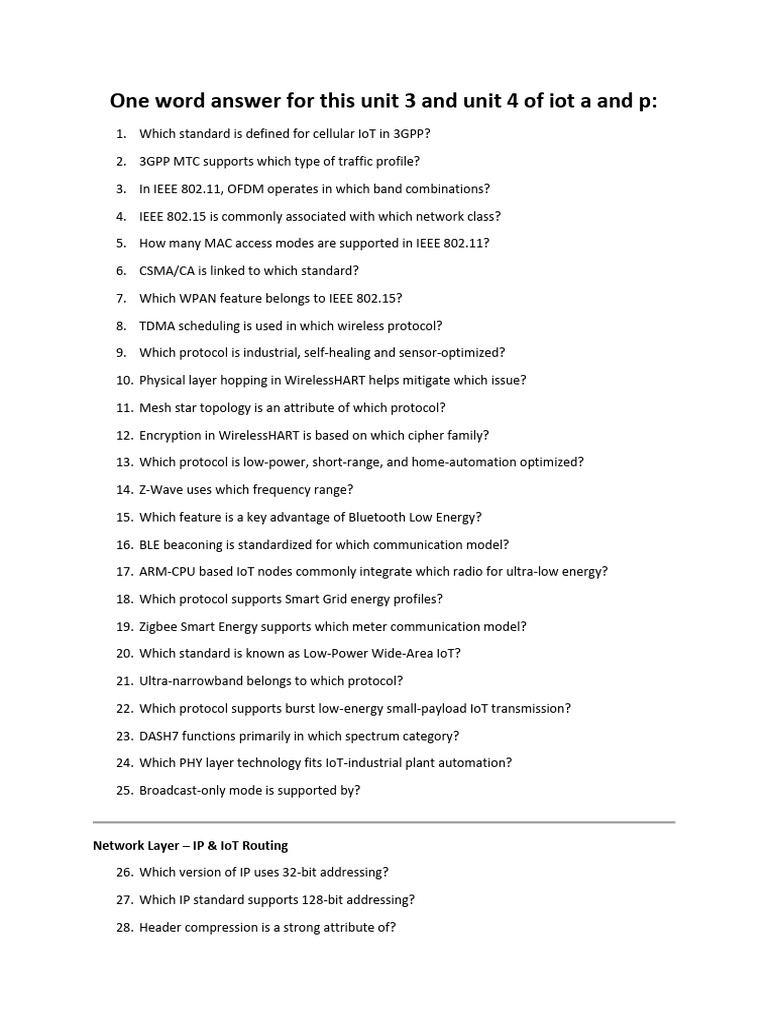 One Word Answer For This Unit 3 and Unit 4 of Iot A and P | PDF ...