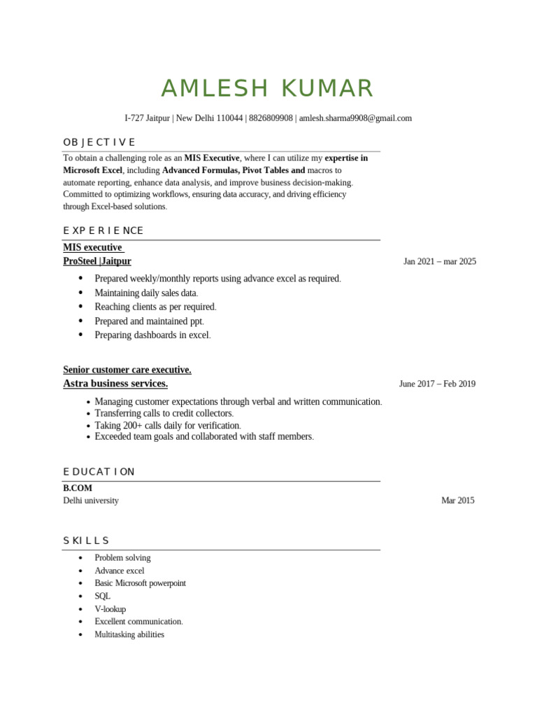 Amlesh resumeMIS | PDF