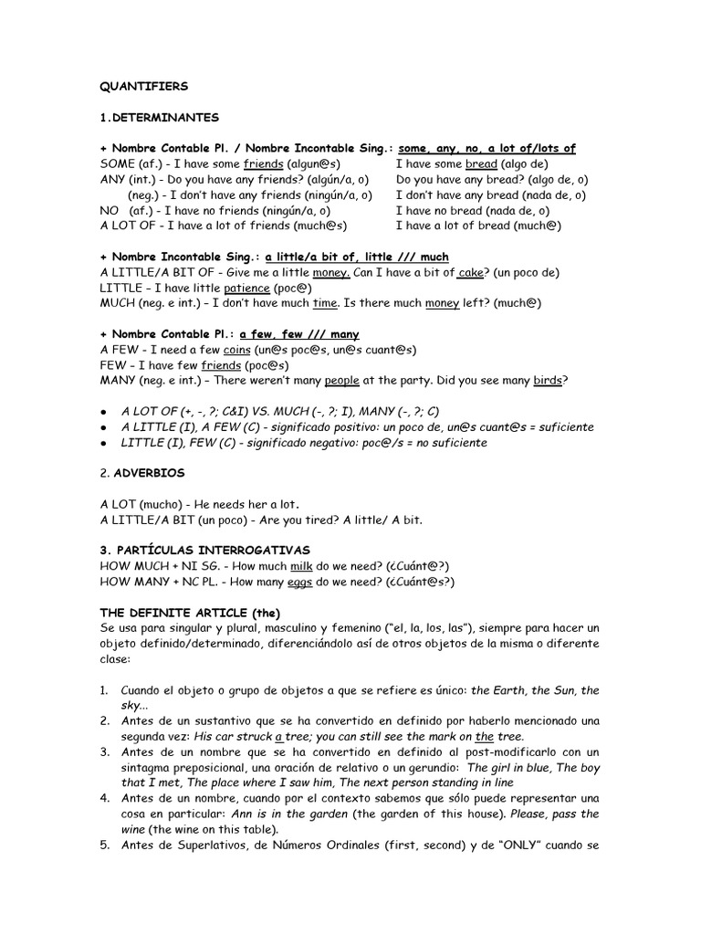 Determiners & Quantifiers | PDF | Relaciones sintácticas | Semántica