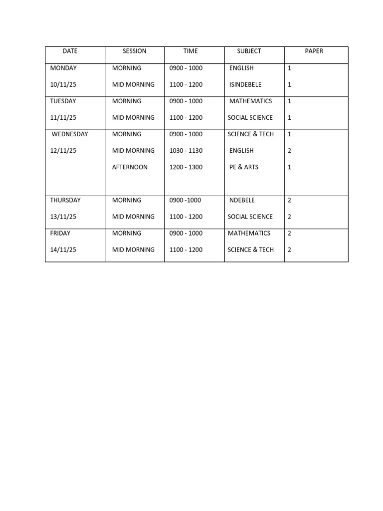 Exam Timetable | PDF