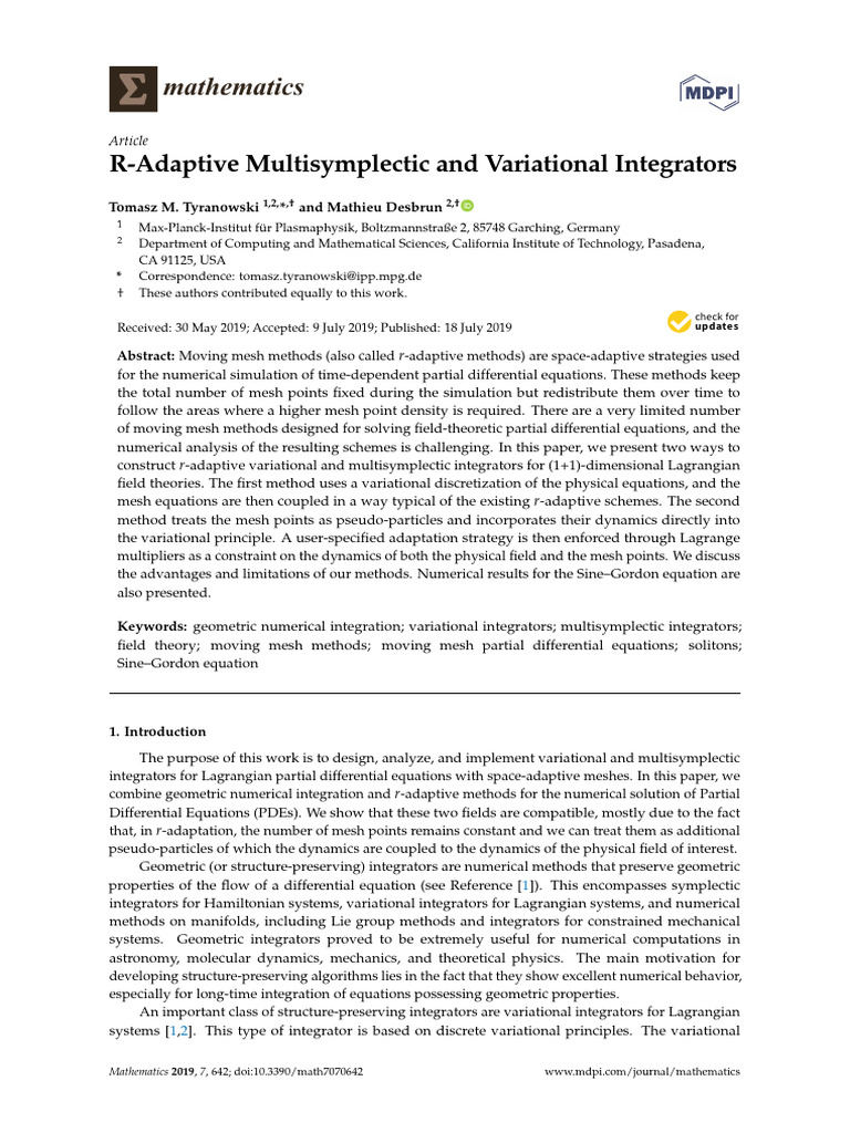 R-Adaptive Multisymplectic and Variational Integrators | PDF | Calculus ...