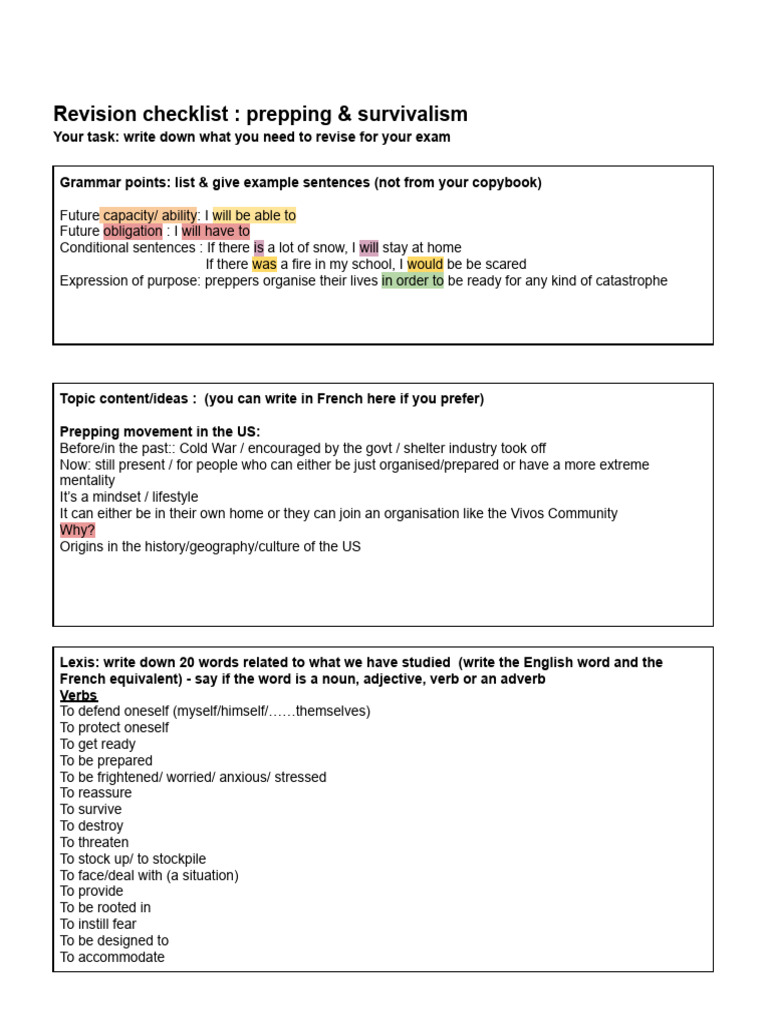 Correction of Revision Checklist - Prepping & Survivalism | PDF