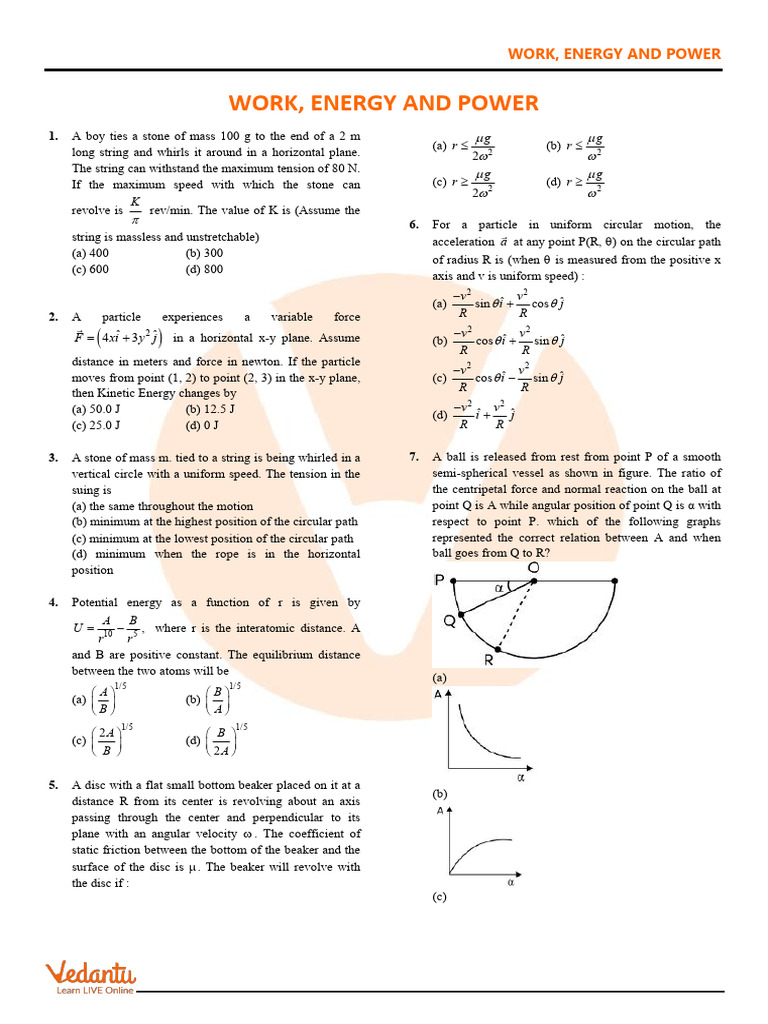 Work, Energy and Power Practice Questions With Answers | PDF | Force ...