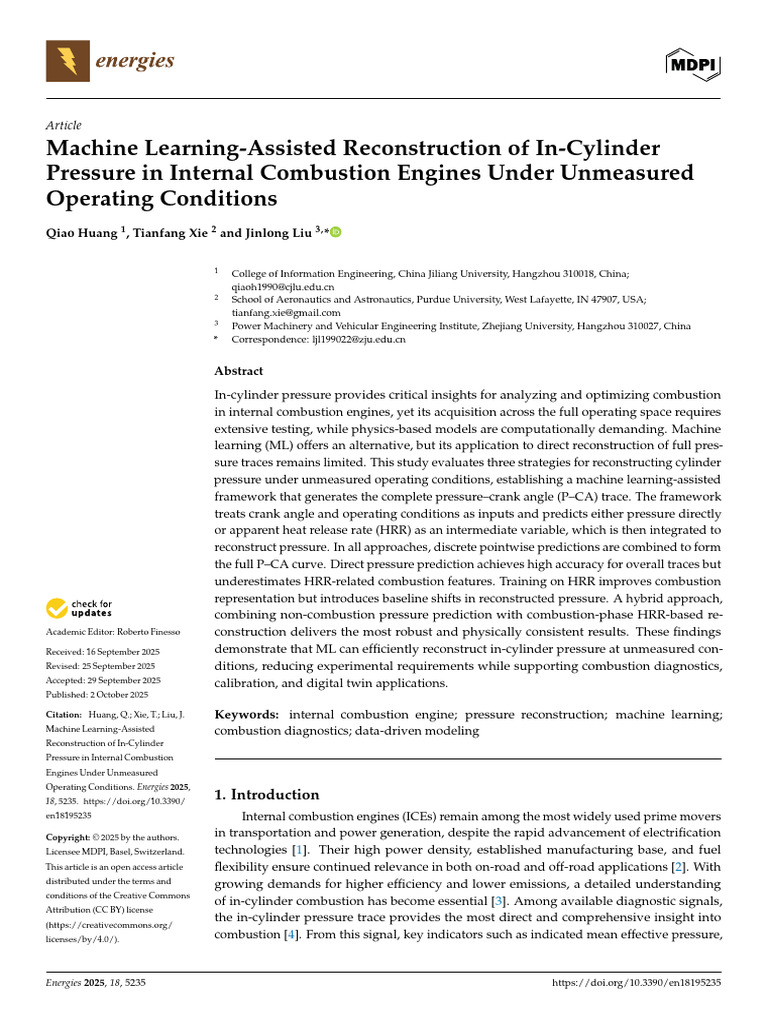 Machine Learning-Assisted Reconstruction of In-Cyl | PDF | Machine ...