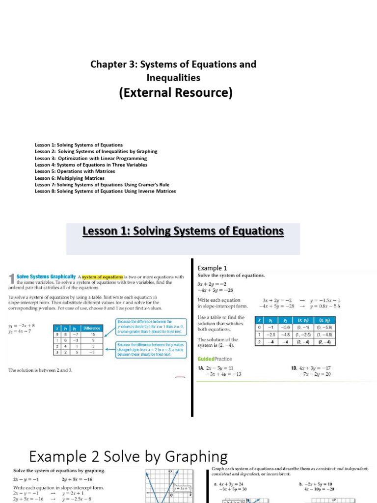 Chapter 3 Systems of Equations and Inequalities (External Resource) | PDF