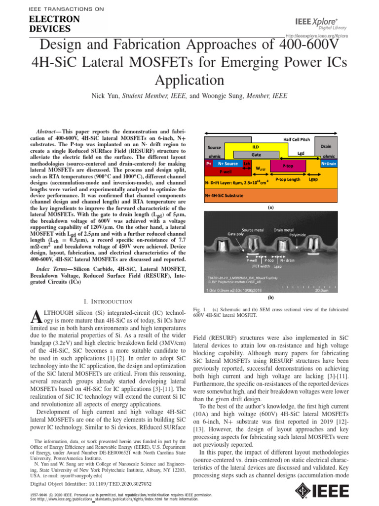Design and Fabrication Approaches of 400600 V 4H-SiC Lateral MOSFETs ...