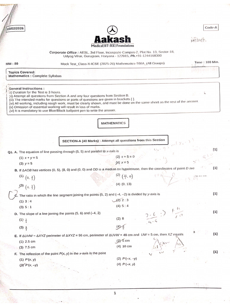 Maths Aakash Mock Test-2 Paper | PDF