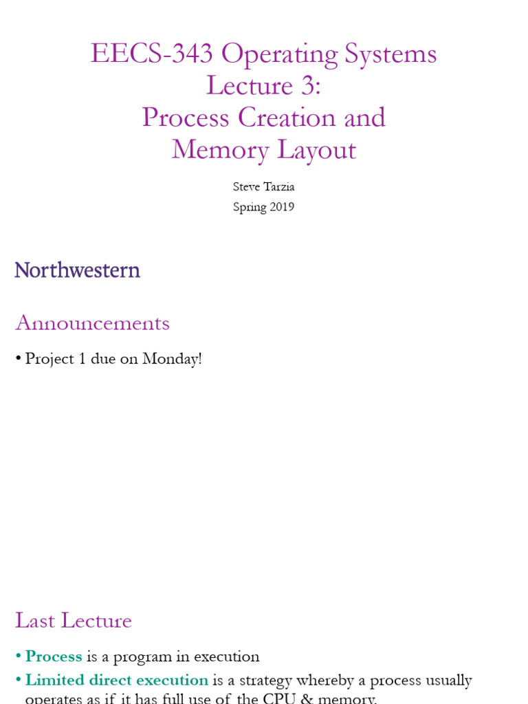 EECS-343 Lecture 03 - Process Creation and Memory Layout | PDF ...