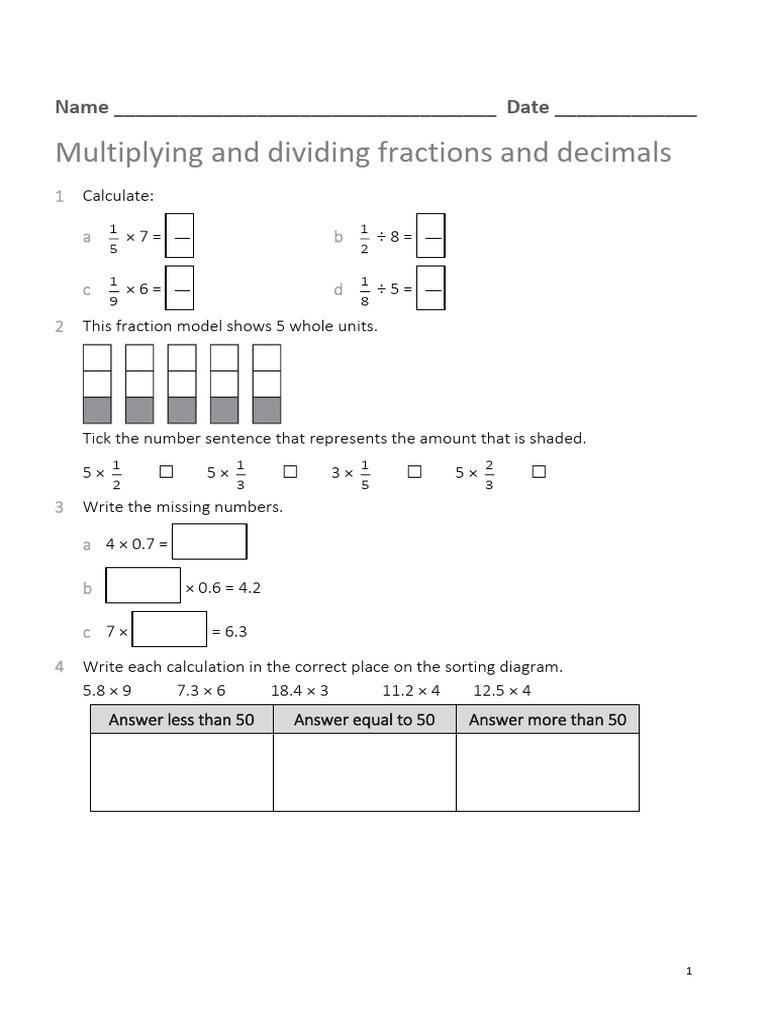 Year 5 Math Homework 5 - Unit 15 Multiplying and Dividing Fractions and ...