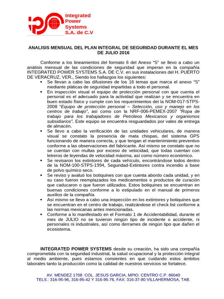 Analisis Mensual Del Plan Integral de Seguridad Julio 16 | PDF