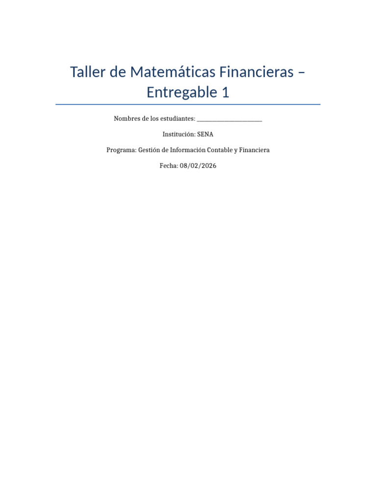 Taller Matematicas Financieras Entregable 1 | PDF | Finanzas ...