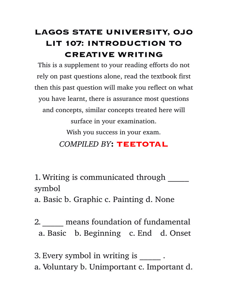 LIT 107 Questions & Answer | PDF | Narrative | Poetry
