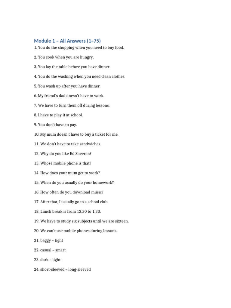 Module 1 All 75 Answers | PDF | Clothing