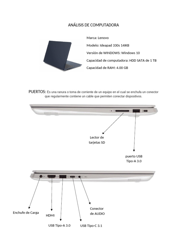 Anal. Computadora (Puertos) | PDF | USB | Hardware de la computadora