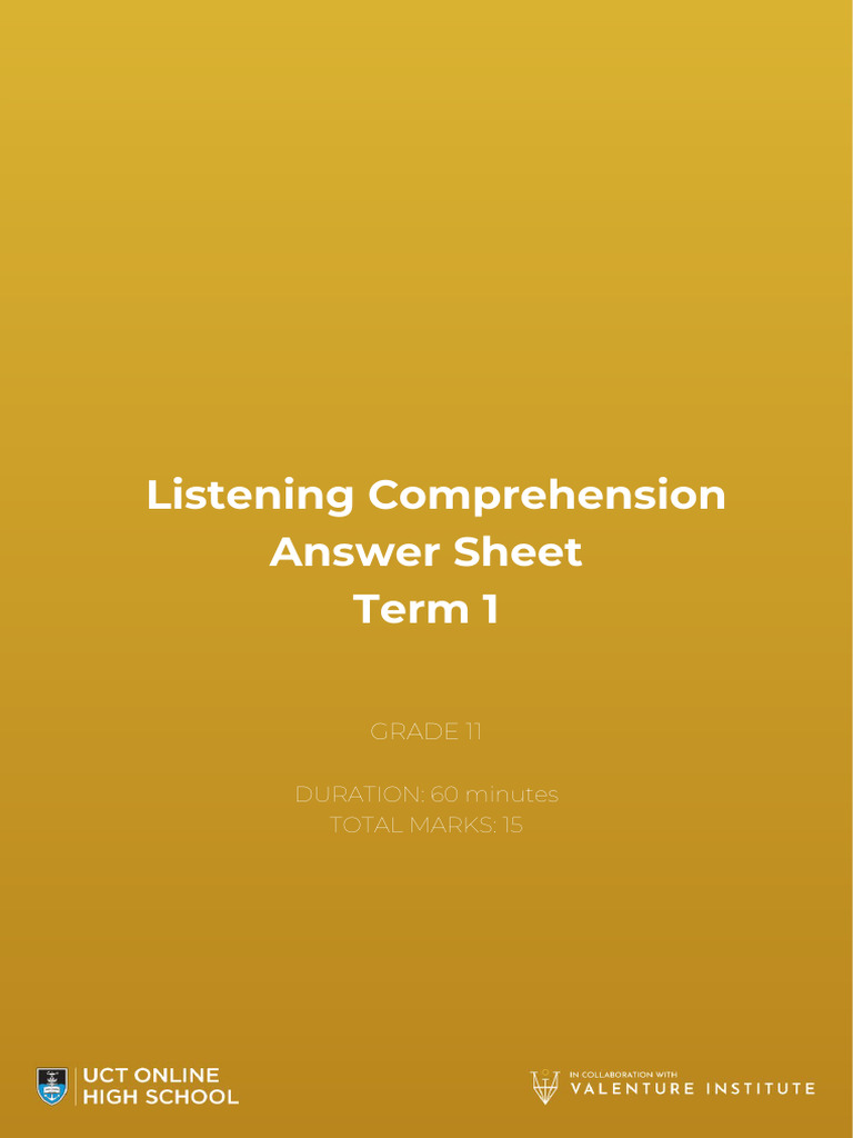 G11 - English - Term 1 - SBA - M 3 - Answer Sheet - Listening ...