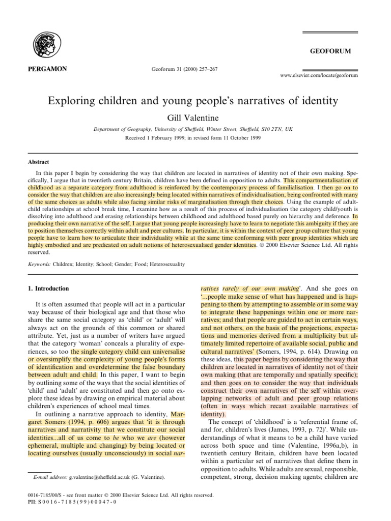 Exploring Children and Young People's Narratives of Identity | PDF ...