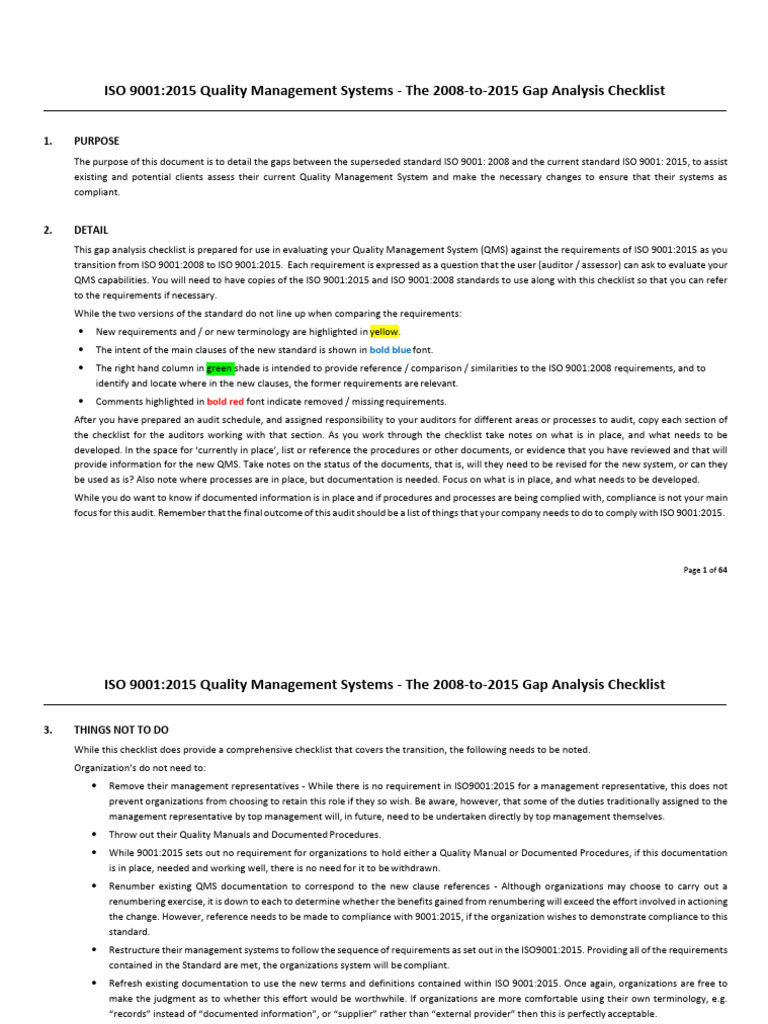 ISO 9001 - 2015 Gap Analysis Checklist (PDFDrive) | PDF | Quality ...