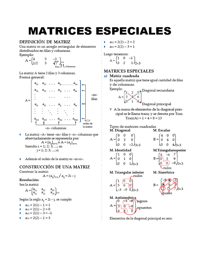 Matrices Especiales | PDF | Matriz (Matemáticas) | Teoría del operador