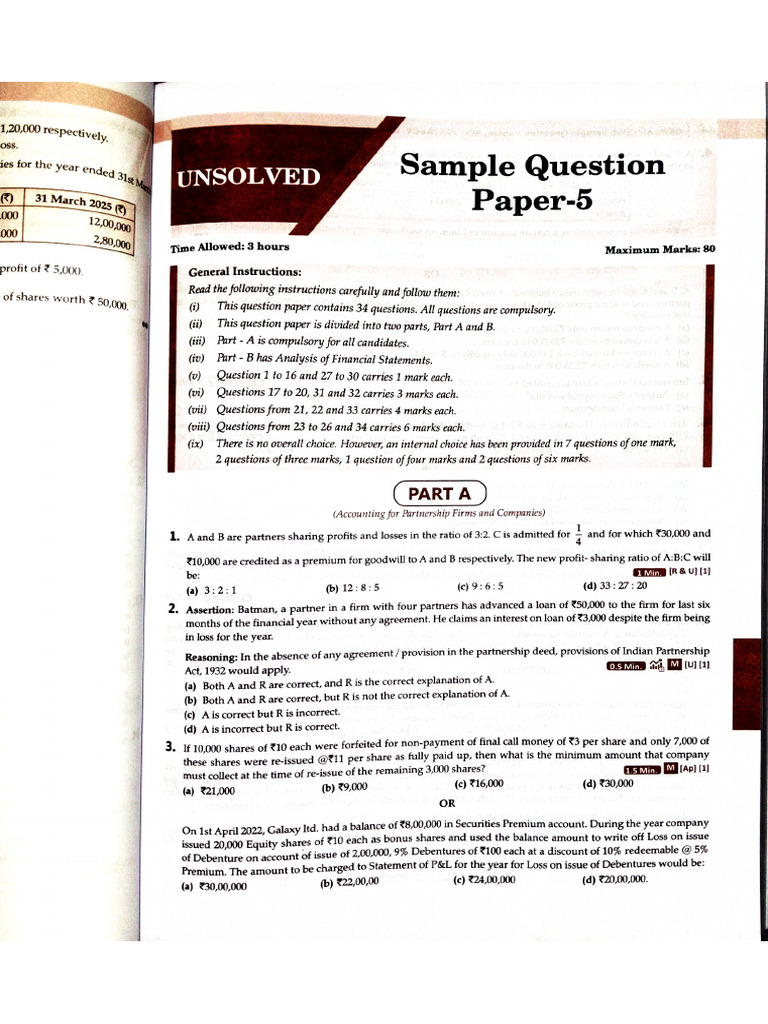 Accounts Sample Paper 5 | PDF