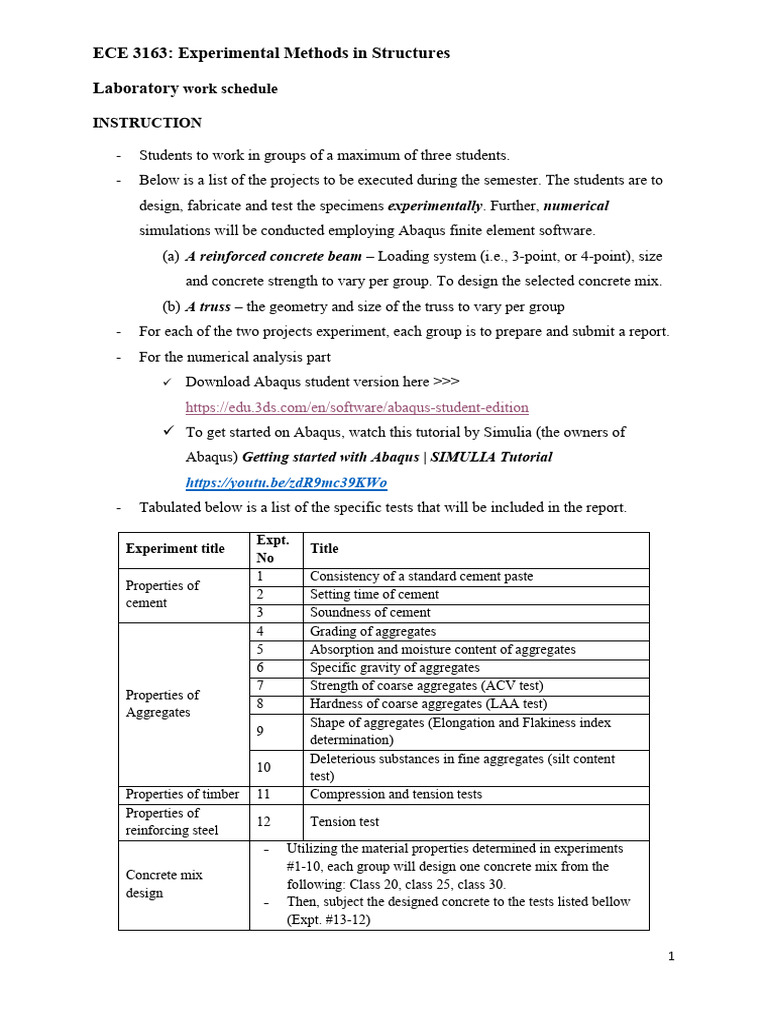ECE 3163 - Laboratory Work Schedule - Students | PDF | Concrete ...