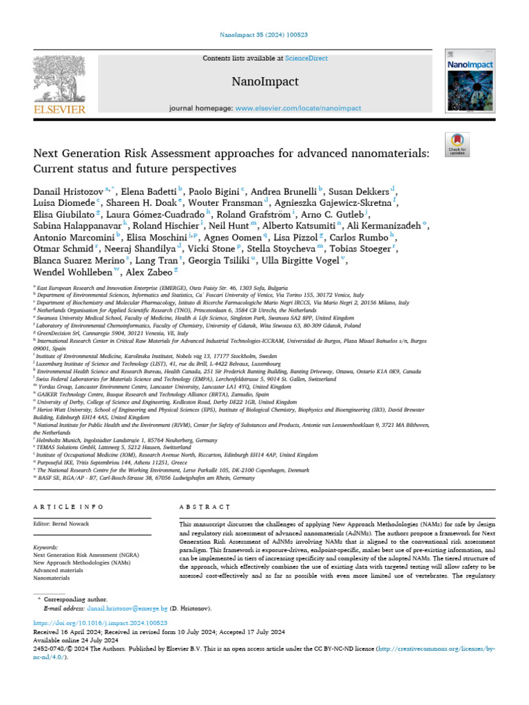 Next Generation Risk Assessment Approaches For Advanced Nanomaterials ...