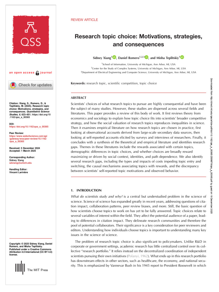 Research Topic Choice-Motivations, Strategies, and Consequences | PDF ...