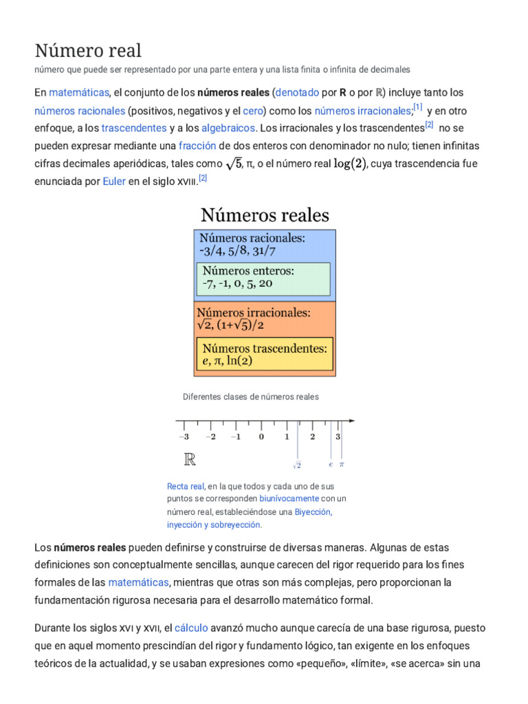 Número Real - Wikipedia, La Enciclopedia Libre | PDF | Número Real ...