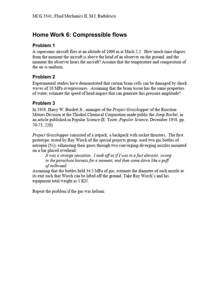 Home Work 6: Compressible Flows: Problem 1 | PDF