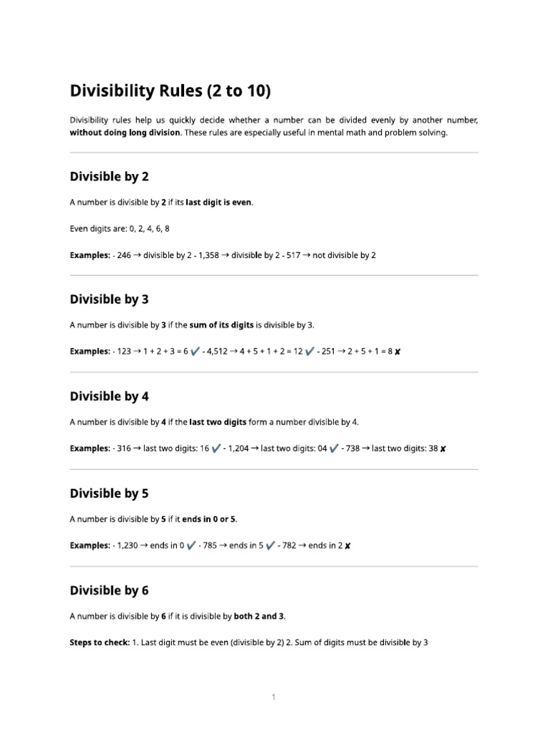 Divisibility Rules2 10 | PDF