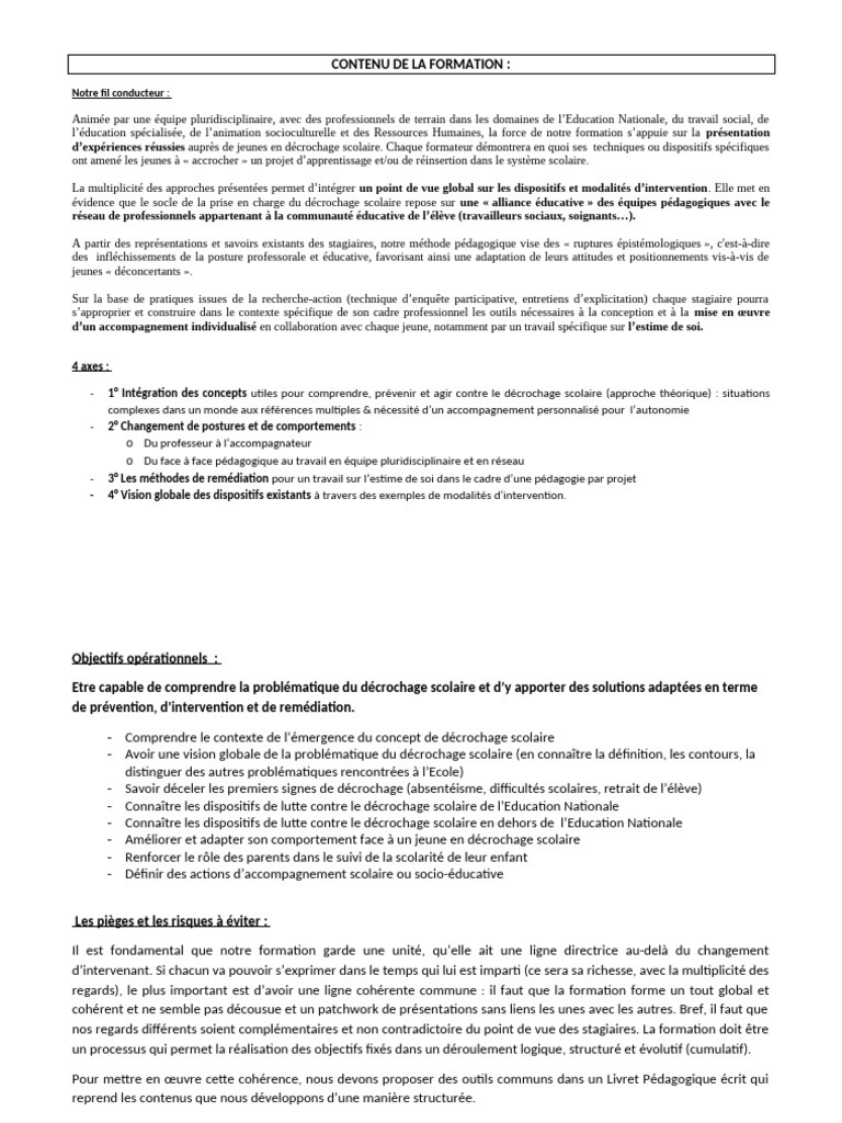 Contenu de La Formation 2 | PDF | Pédagogie | Travail social