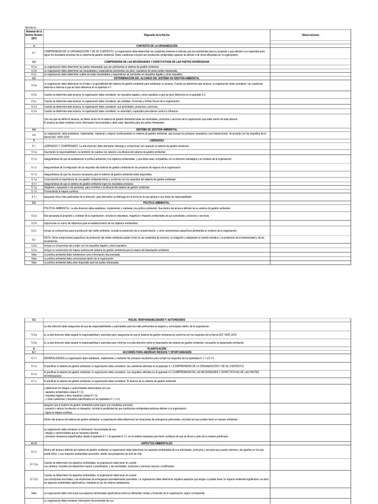 Lista Verificación ISO 14001 IMPRIMIR | PDF | Política de medio ...