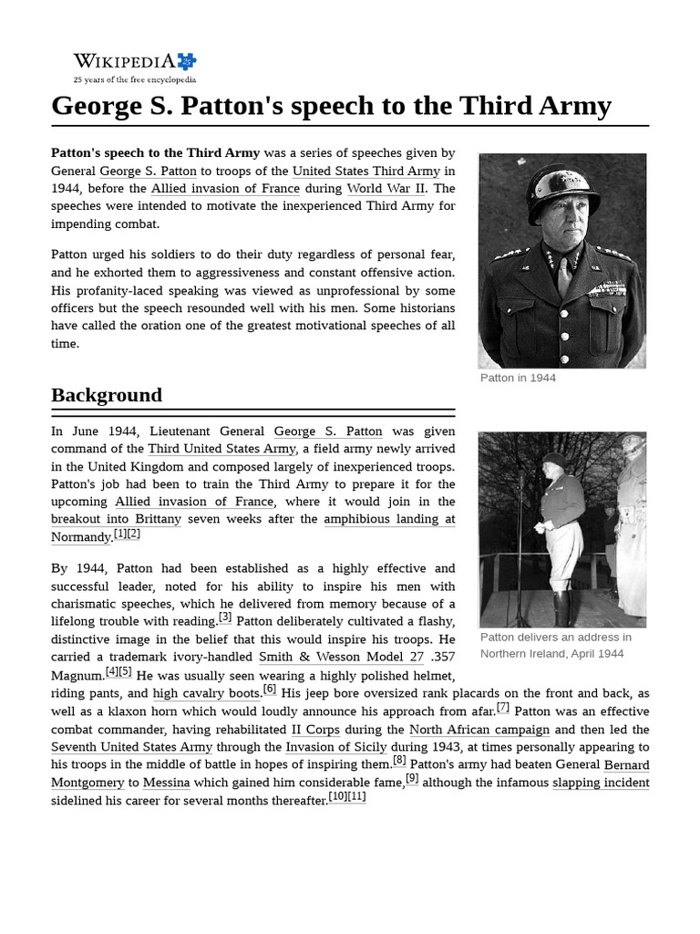 George S. Patton's Speech To The Third Army | PDF