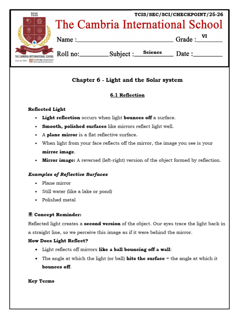 Grade 6 - Light and The Solar System | PDF | Natural Satellite | Planets