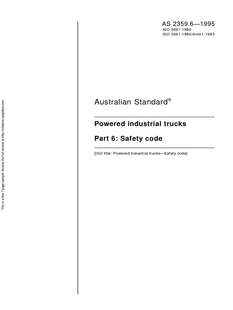 As 2359.61995 Powered Industrial Trucks Safety Code PDF Forklift