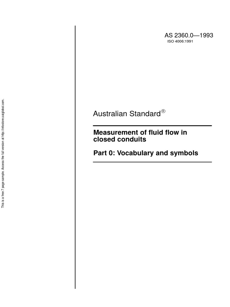 As 2360.0-1993 Measurement of Fluid Flow in Closed Conduits Vocabulary ...