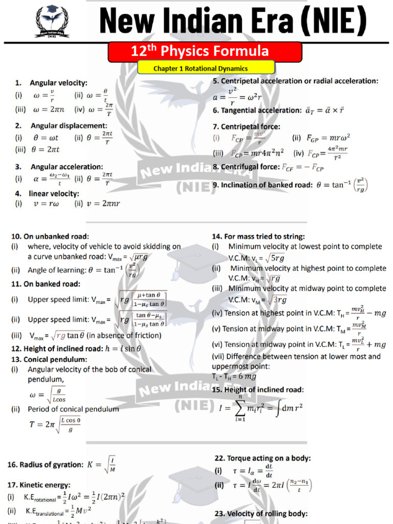 Formula Chapter 1 Rotational Dynamics 12th | PDF