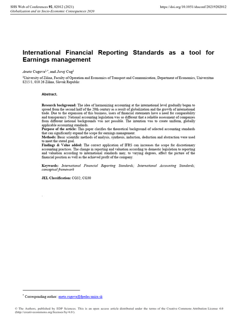 International Financial Reporting Standards As A Tool For 12ykrij9ap ...