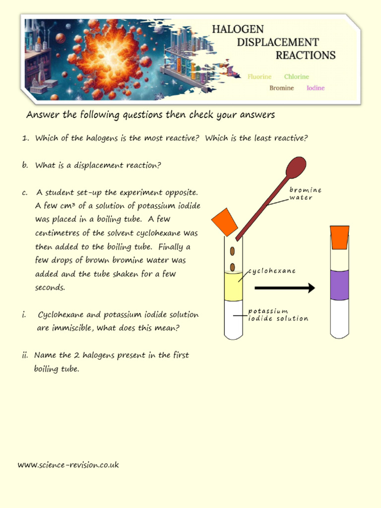 Halogen Displacement Reactions | PDF | Iodine | Chlorine