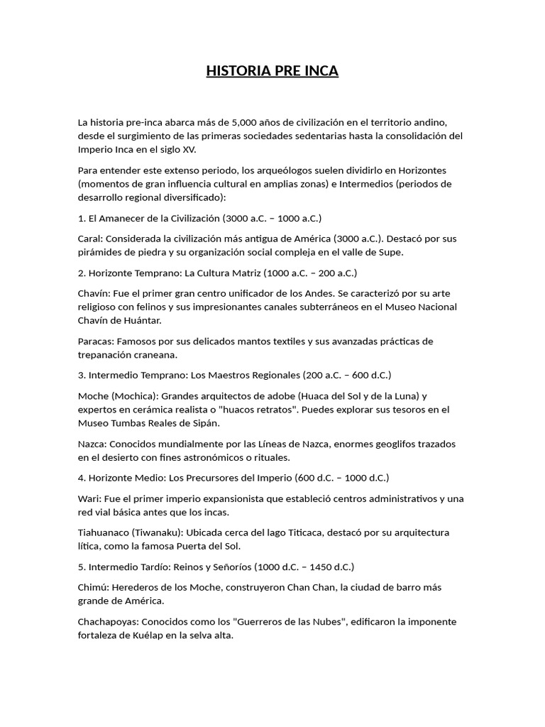 Historia de La PRE INCA | PDF