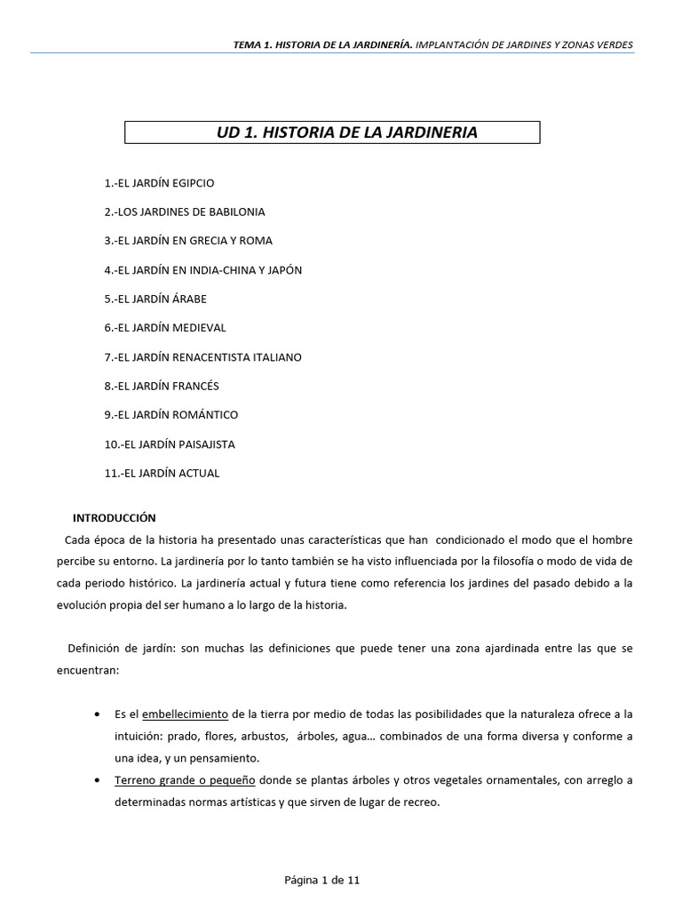 TEMA 1. Historia de La Jardinería | PDF | Jardines | Renacimiento
