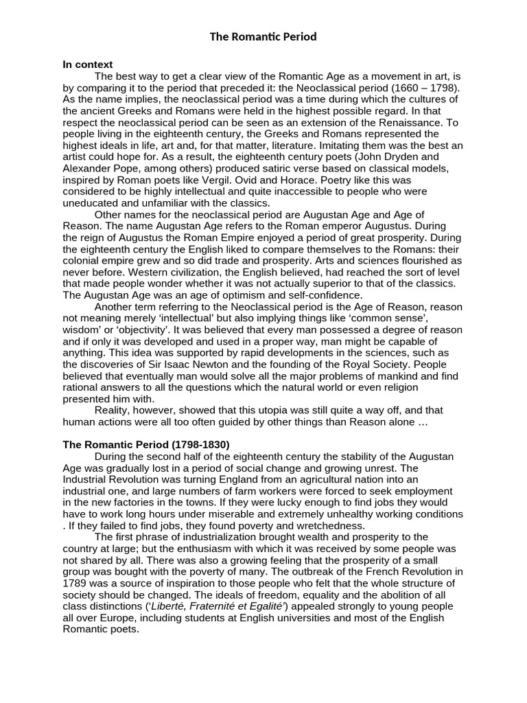 Background Reading Romantic Period | PDF | Romanticism | Roman Empire