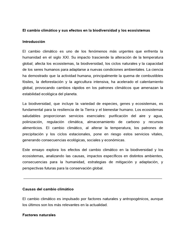 El Cambio Climático y Sus Efectos en La Biodiversidad y Los Ecosistemas ...