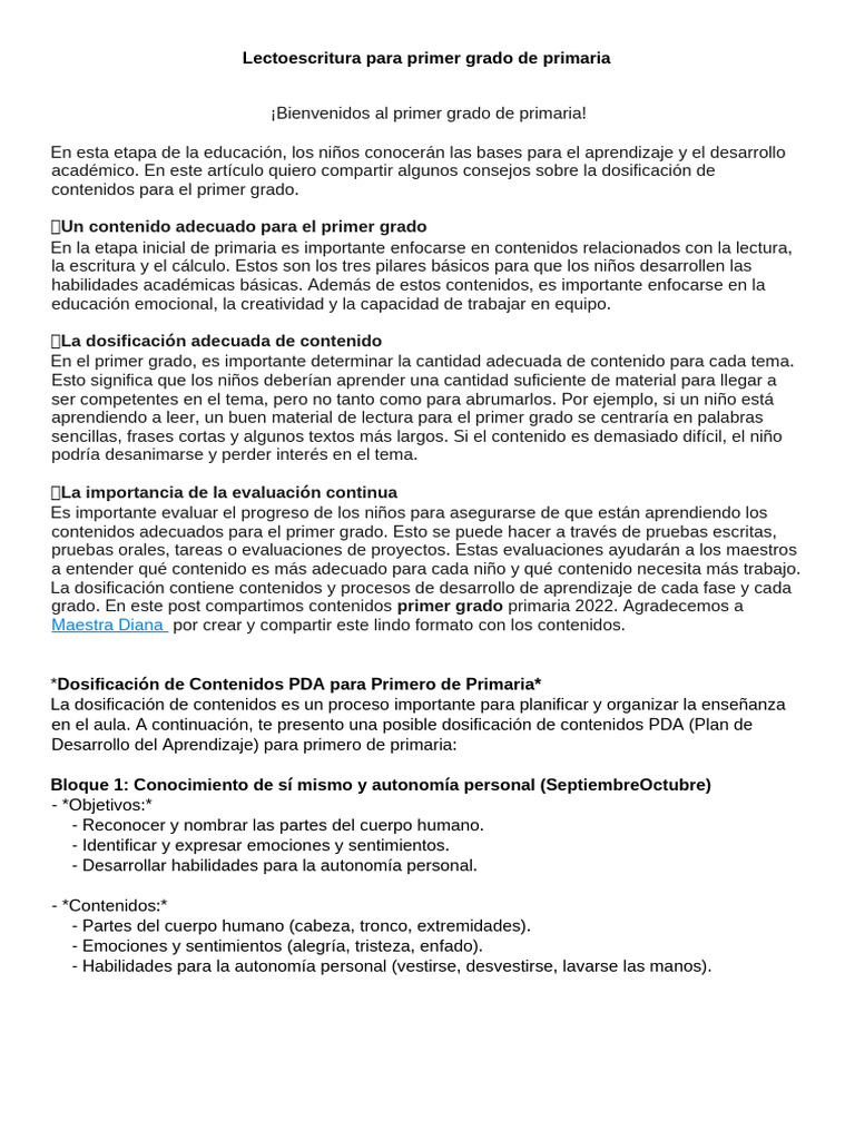 Alfabetización para Primer Grado de Primaria | PDF | Enseñando ...