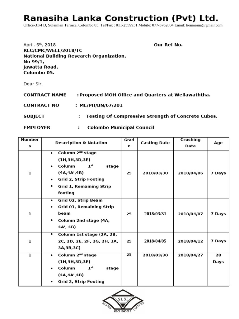 Test Cube Letter 20180330 | PDF | Structural Engineering